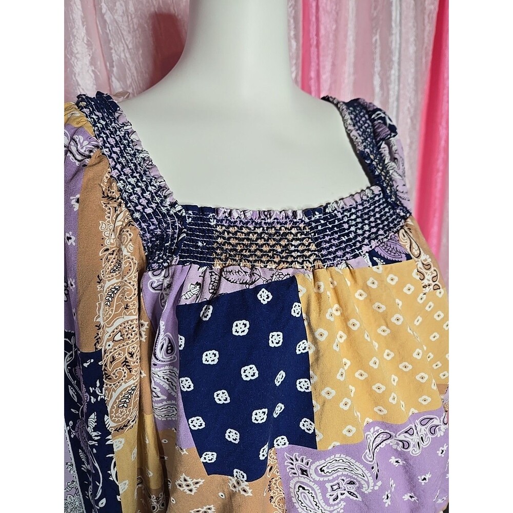 Wrangler Western Patchwork Bell Sleeves Boho Crop Top Size Medium - Picture 4 of 13